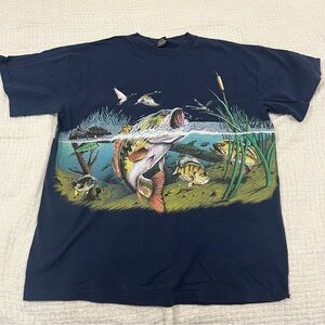 Vintage Habitat XCV Signal Sport Fish Graphic Tee Mega Cottons XL Navy